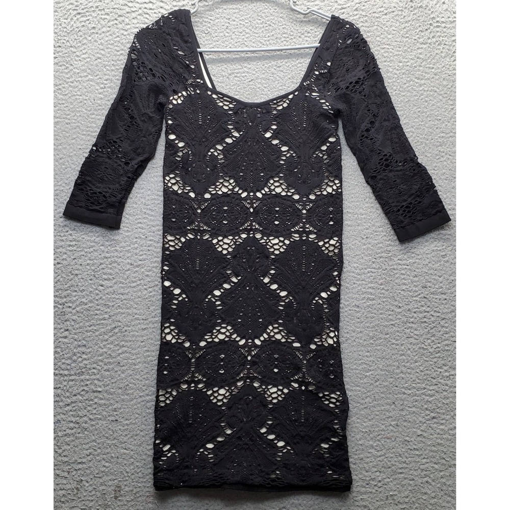 Free People Intimately Shift Dress Womens Medium Black Crochet Lace Gothic Boho